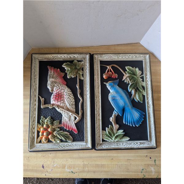 2 plastic "3D" picture, birds, 16x10"