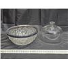 Image 1 : Heavy Vintage Glass Bowl w/ Metal Rim, Glass Cloche