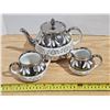 Image 1 : Vintage Platinum Silver Colour Overlay Tea Set - Teapot, Sugar Bowl & Creamer