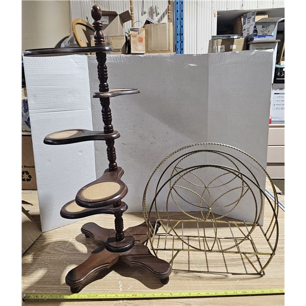 Vintage Mid-Century Wooden Tiered Stand & Magazine Rack