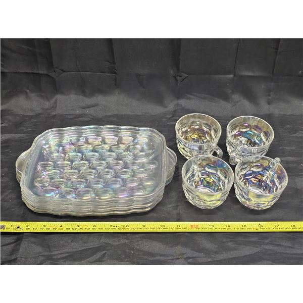 Vintage Iridescent Snack Plates & Cups Set of (4)