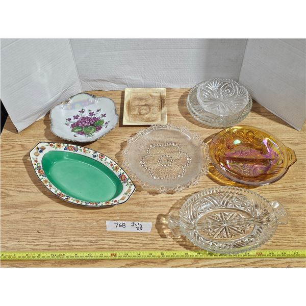 Vintage Mixed Glass Lot - Carnival Glass, Divided Bowls, etc.