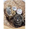 Image 2 : Mixed Novelty & Toy Lot - Wicker Basket, Baseball, Wooden Recorder, Plush