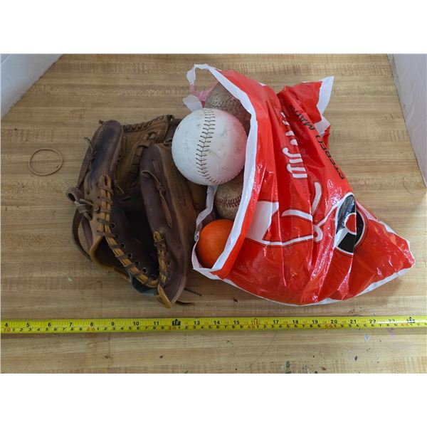Cooper baseball glove and baseballs