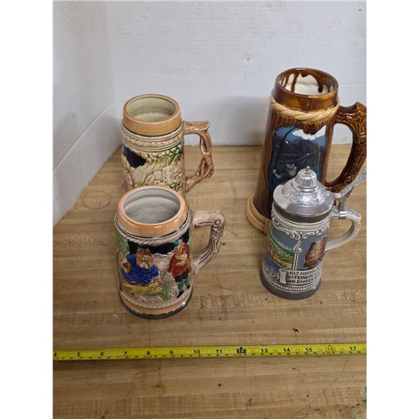 4 ceramic beer steins