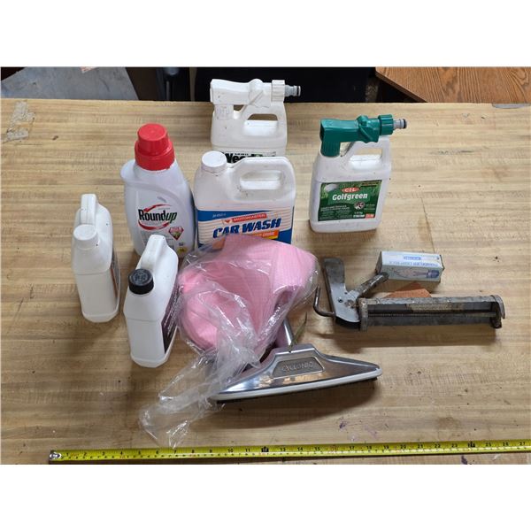 Lot of weed killer chemicals and misc items- half full on most