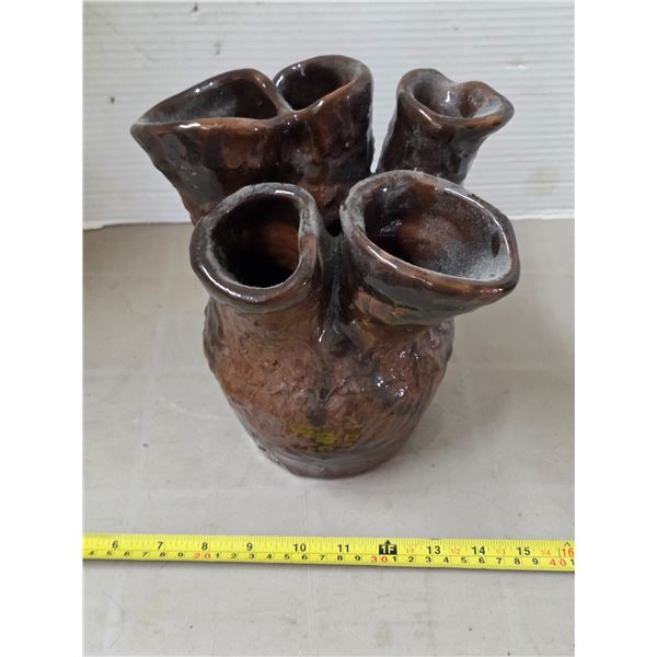 Multi slot pottery vase- 9"H