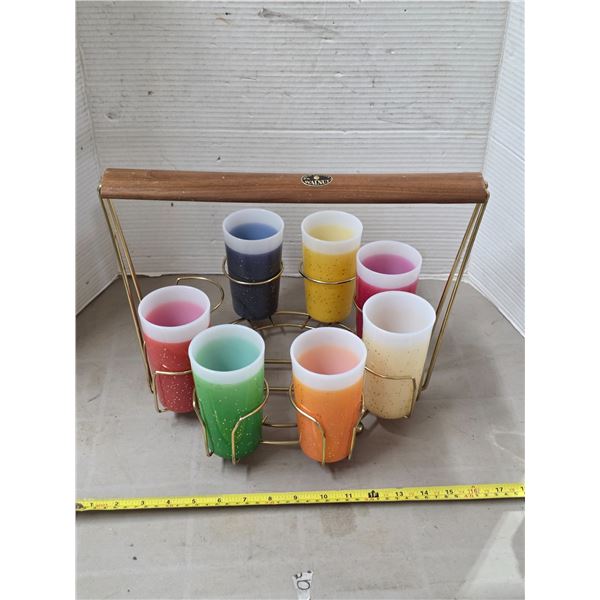 Set of milk glass with rubber coating tumbler and carry case- missing 1 glass