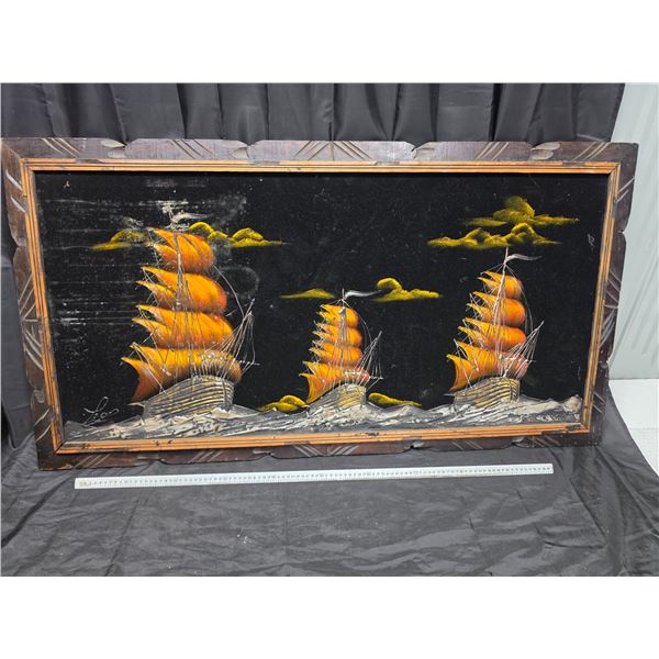 Painting of ships in a frame- 26" by 49"