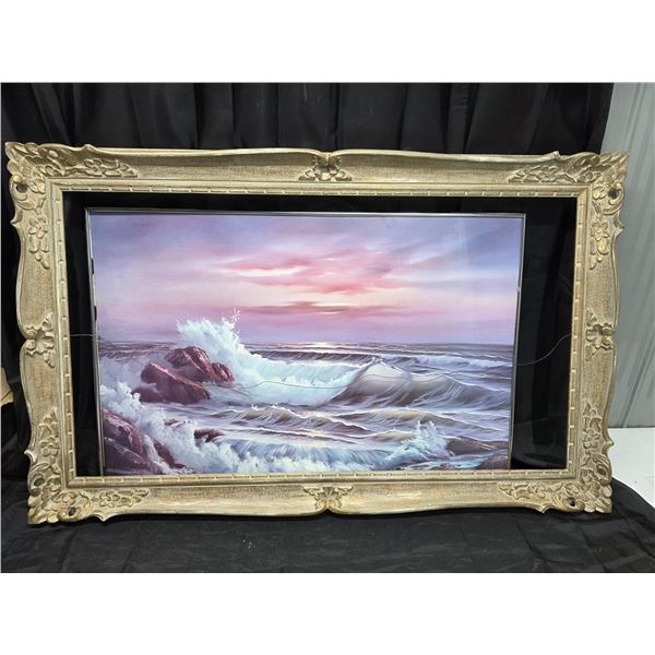 Picture in a frame damaged glass and loose frame- 36' by 24" and spare frame