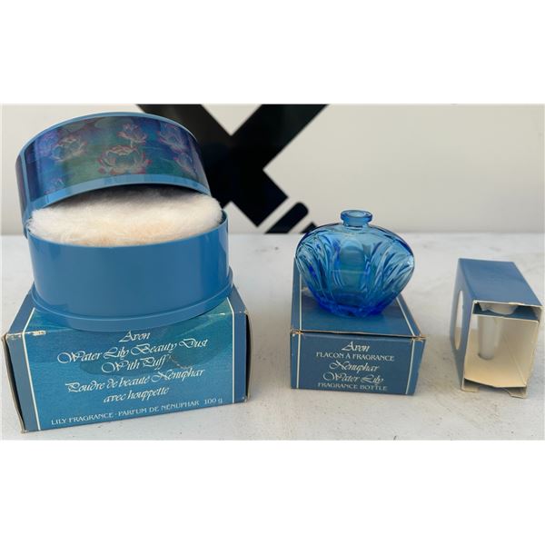 Avon Water Lily Beauty Dust and Blue Fragrance Bottle Set