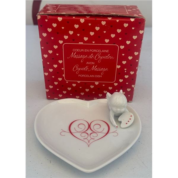 Avon Cupid's Message Porcelain Heart Dish 1985 with Box