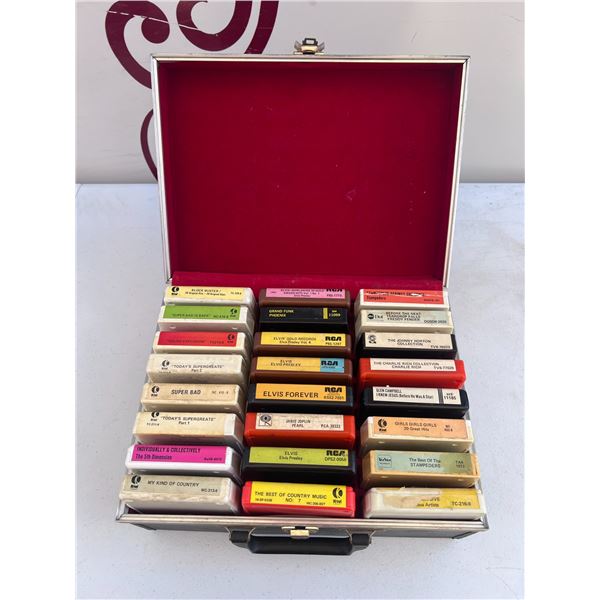 24 8-Track Tapes in Hard Case (Elvis, K-tel, Rock, Country)