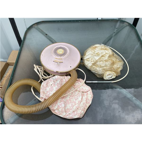 Vintage Portable Pink Bonnet Hair Dryer With Attachments