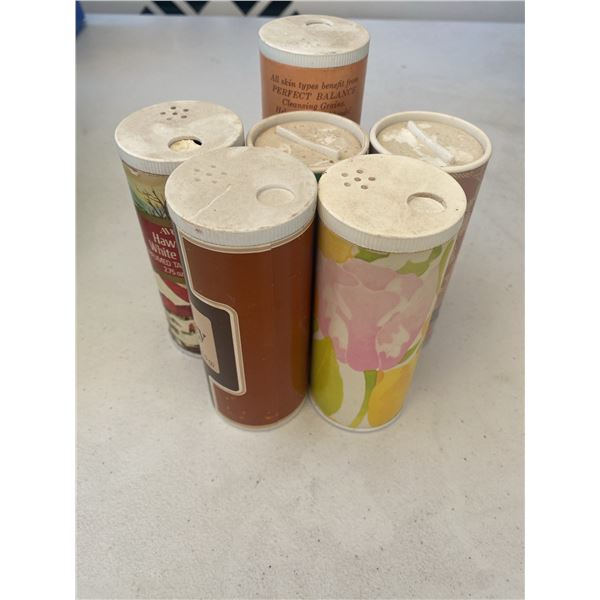 6 Vintage Avon Perfumed Talc and Cleansing Containers