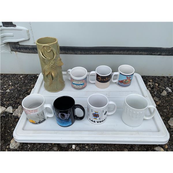 Mugs, Decorative Vase, Doll, and Miscellaneous Collectibles