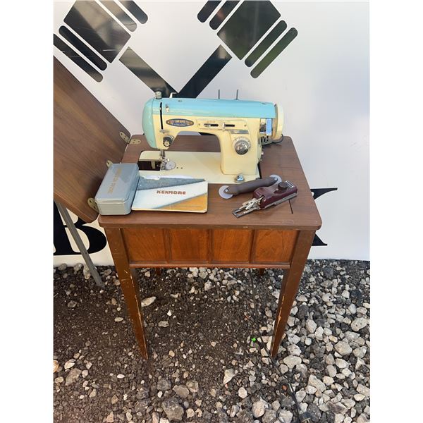 Woodward Sewing Machine with Table and Kenmore Accessories, 30" Tall