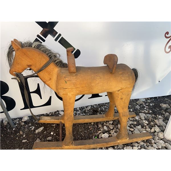 Handmade Wooden Rocking Horse with Mane and Tail