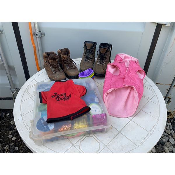 2 Pairs Hiking Boots, Dog Apparel, Toy Boats, Assorted Ribbon
