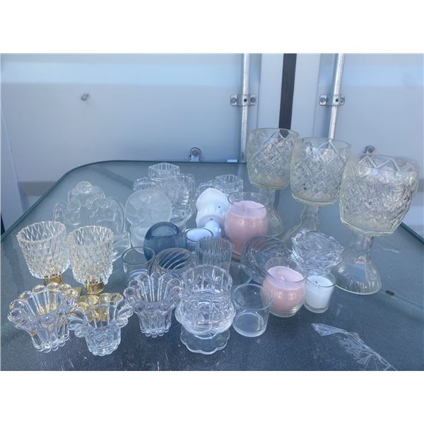 Glass Cups and Candle Holders Lot