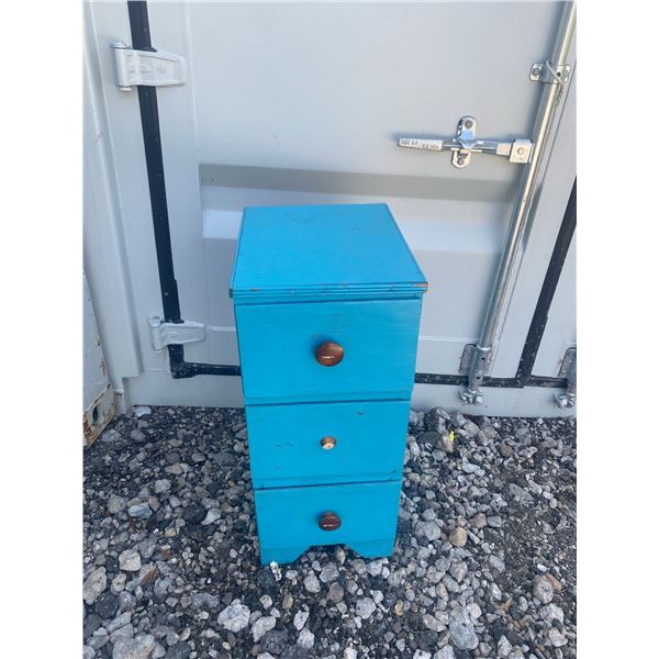 Blue Wooden Three-Drawer Chest, 13" x 16" x 30"