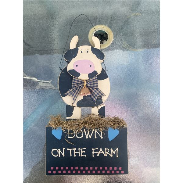 Wooden Cow Farmhouse Wall Hanging With Bow and Bell