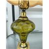 Image 6 : Green Glass Table Lamps with Shades and Brass Accents