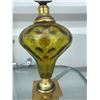 Image 7 : Green Glass Table Lamps with Shades and Brass Accents
