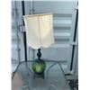 Image 1 : Table Lamp with Green Glass Base and White Shade