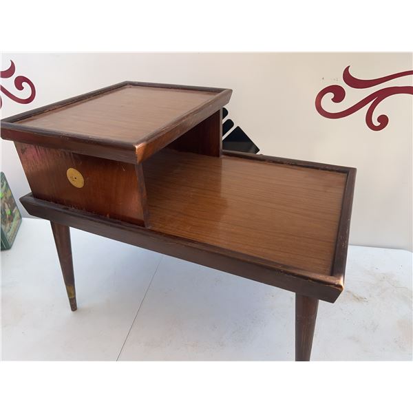 Mid-Century Two-Tier Wooden Side Table, 28” x 23” x 18”