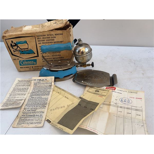 Coleman Model 4A Gasoline Iron with Box and Original Paperwork