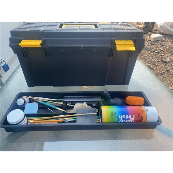 Art Supplies Lot with Toolbox, Paints, Brushes, and Accessories