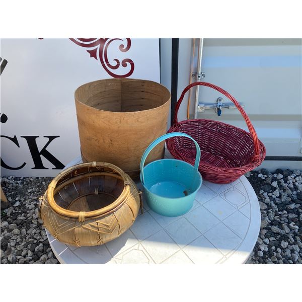 Basket and Tub Lot, Wood, Wicker, and Plastic