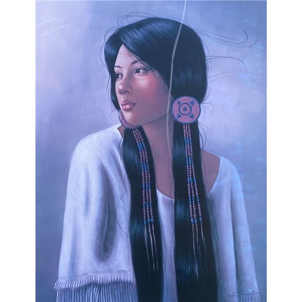 Framed Portrait Print by S. Cosman of Woman with Beaded Accessories