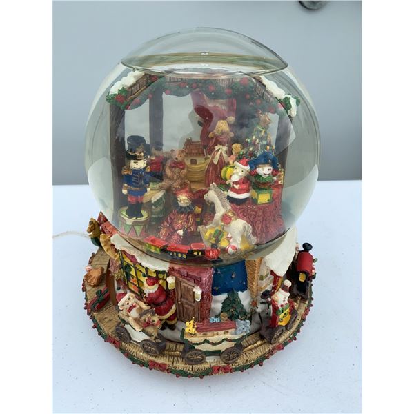 Christmas Toy Shop Musical Snow Globe and Lighted Tinsel Basket Decorations