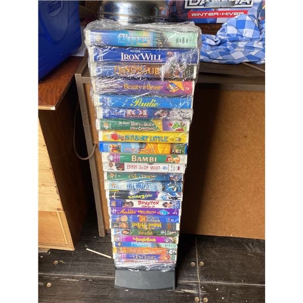 20 Disney and Family VHS Tapes with Stand