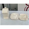 Image 1 : 3 White Plaster Decorative Pieces: House Form and Two Landscape Relief Plaques