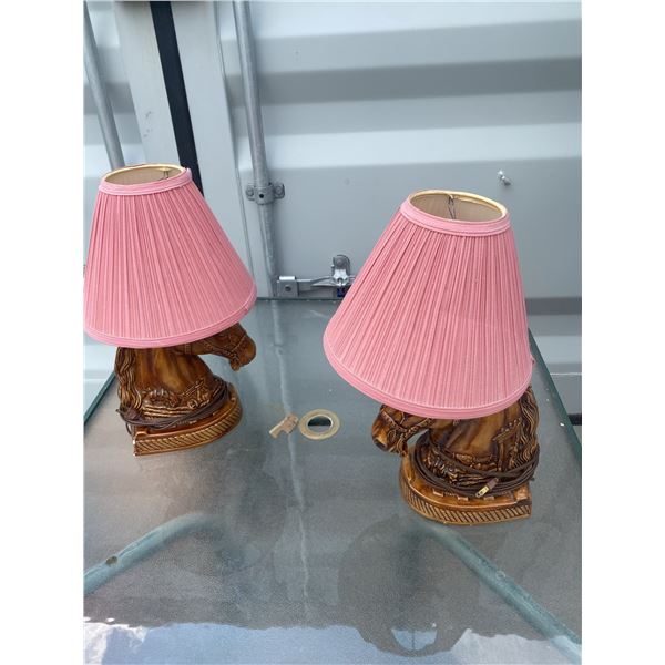 Ceramic Horse Head Table Lamps with Pink Shades