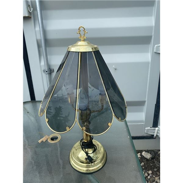 Brass Table Lamp with Smoked Glass Shade