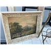 Image 4 : Lot: Black Wooden Shelf, Brass Magazine Rack, Frames, Painting