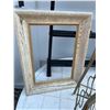 Image 5 : Lot: Black Wooden Shelf, Brass Magazine Rack, Frames, Painting