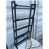 Image 6 : Lot: Black Wooden Shelf, Brass Magazine Rack, Frames, Painting