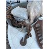 Image 6 : Tractor Seat, Metal Chain with Hook, and Pail of Hardware
