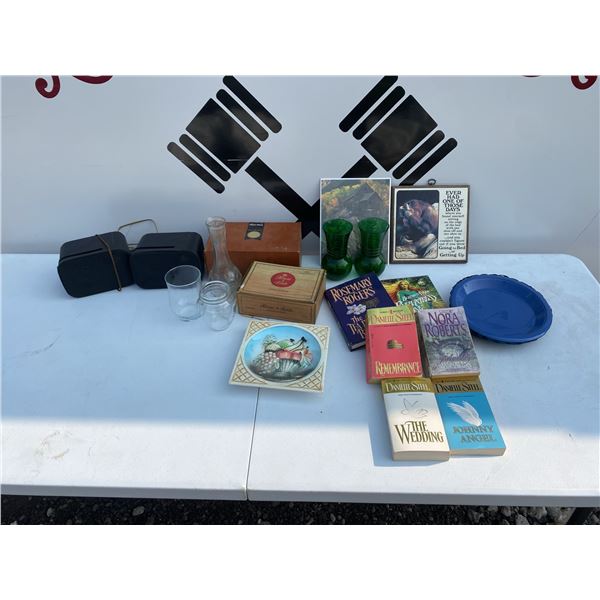 Lot Books, Home Decor, Glassware, Speakers, Miscellaneous