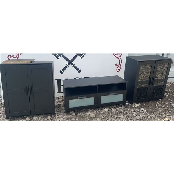 Three Black IKEA Storage Units, Various Sizes