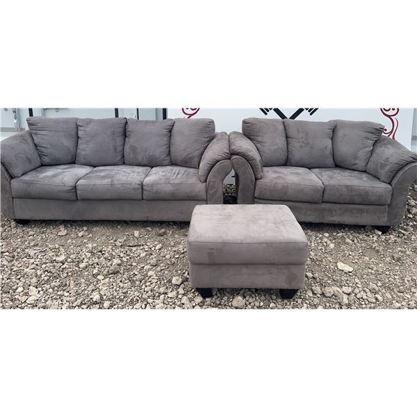 Grey Microfiber Sofa Set With Ottoman, Two Sizes Included