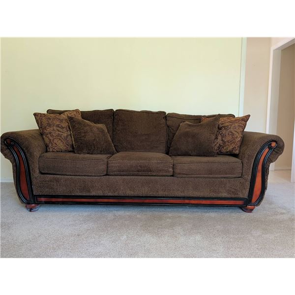 Over stuffed Plush Microfiber 3 Seat Sofa w/ Carved Embelishments