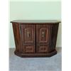 Image 1 : Walnut-Finish Wood Cabinet with Brass Pulls