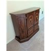Image 2 : Walnut-Finish Wood Cabinet with Brass Pulls