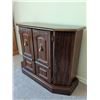 Image 3 : Walnut-Finish Wood Cabinet with Brass Pulls